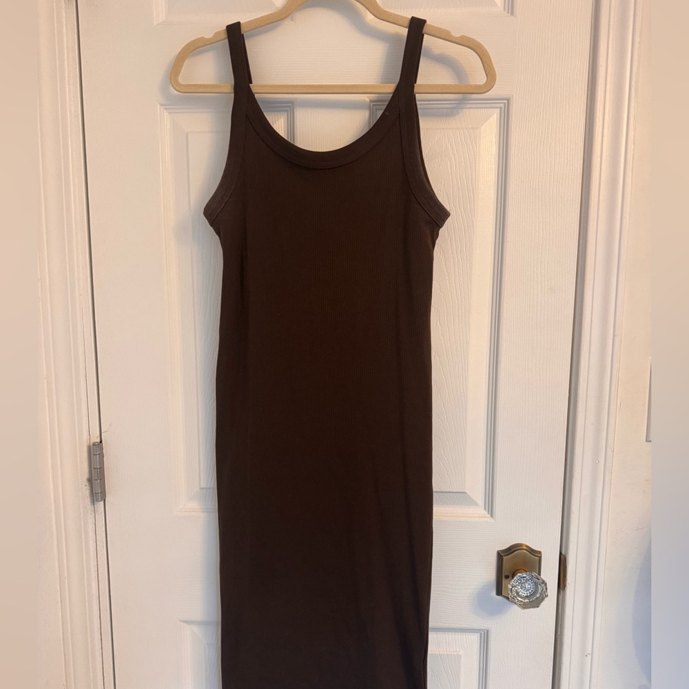 H&M Dark Brown Ribbed Maxi Tank Dress